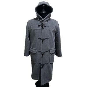 Melrose Japan Duffle Long Coat Mens M Hooded Toggle Leather Horn Trim Wool Car